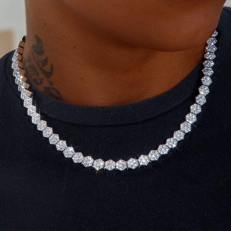 8mm Hexagon Tennis Chain In White Gold Iced Out Shine With Street Luxury