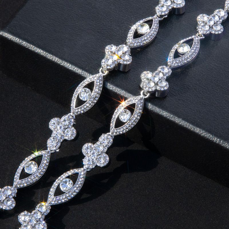 Round Diamonds Cross With Evil Eyes Chain In White Gold With Gold Shine - Image 4