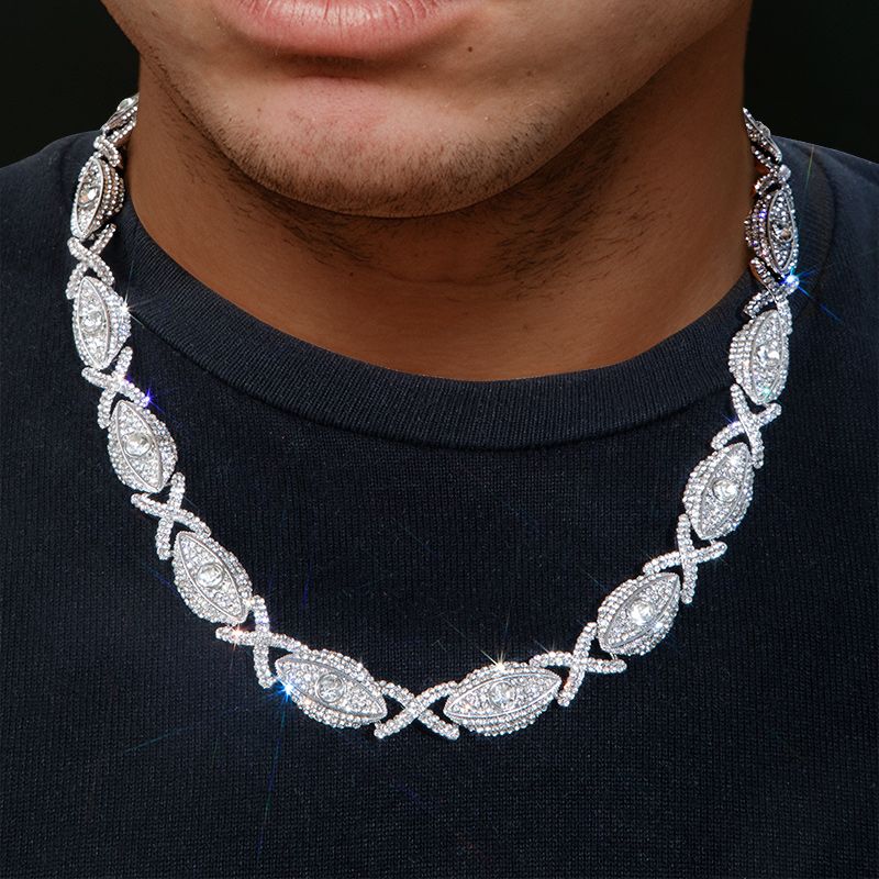 Iced Out Evil Eyes With Infinity Chain In White Gold With Gold Shine