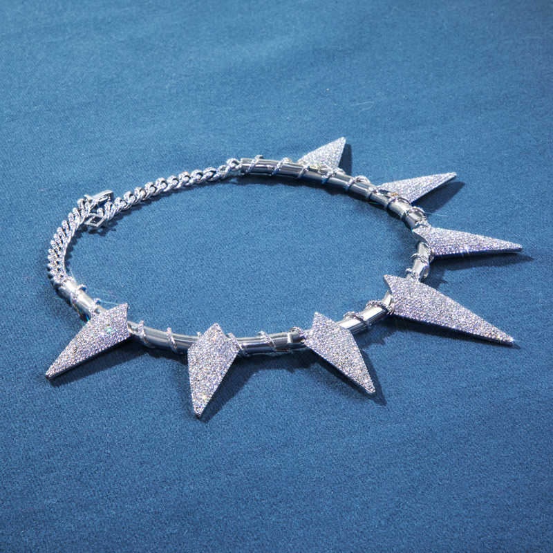 Bold Pave Spiked Fight Tooth And Claw Collar Necklace In White Gold - Image 5