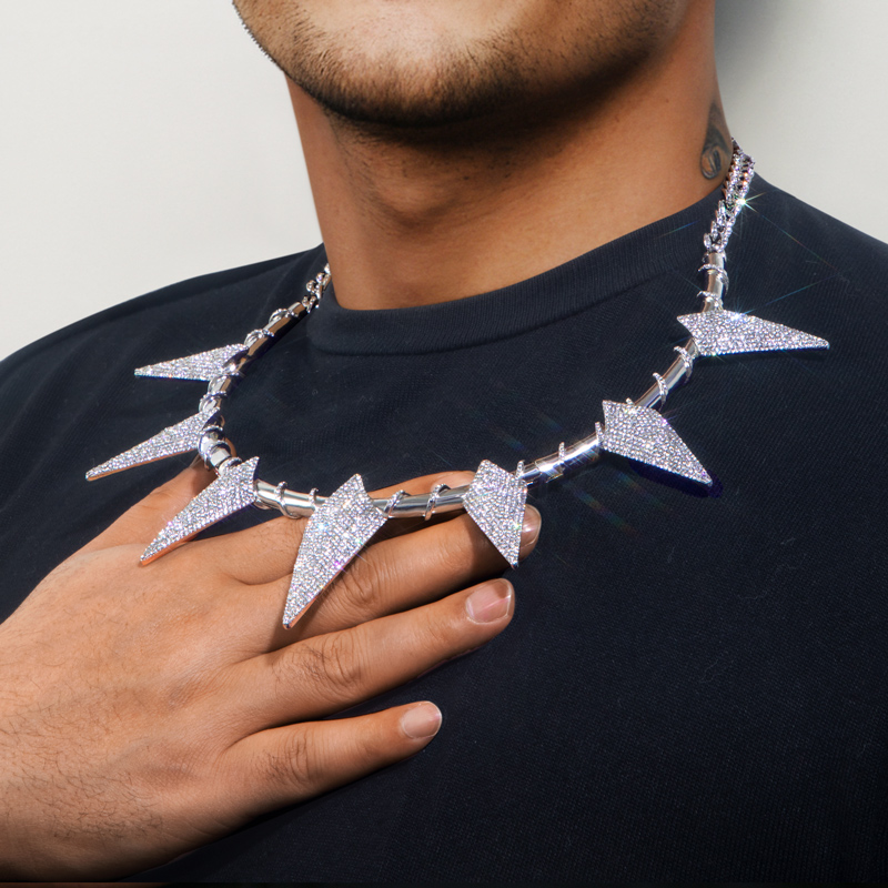 Bold Pave Spiked Fight Tooth And Claw Collar Necklace In White Gold - Image 6