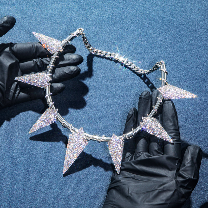 Bold Pave Spiked Fight Tooth And Claw Collar Necklace In White Gold - Image 7