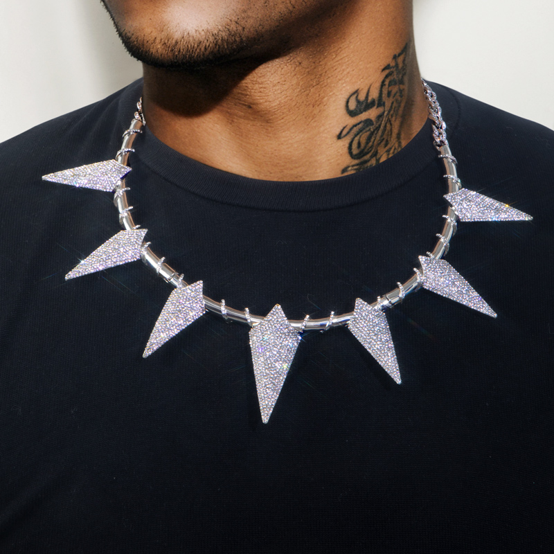 Bold Pave Spiked Fight Tooth And Claw Collar Necklace In White Gold
