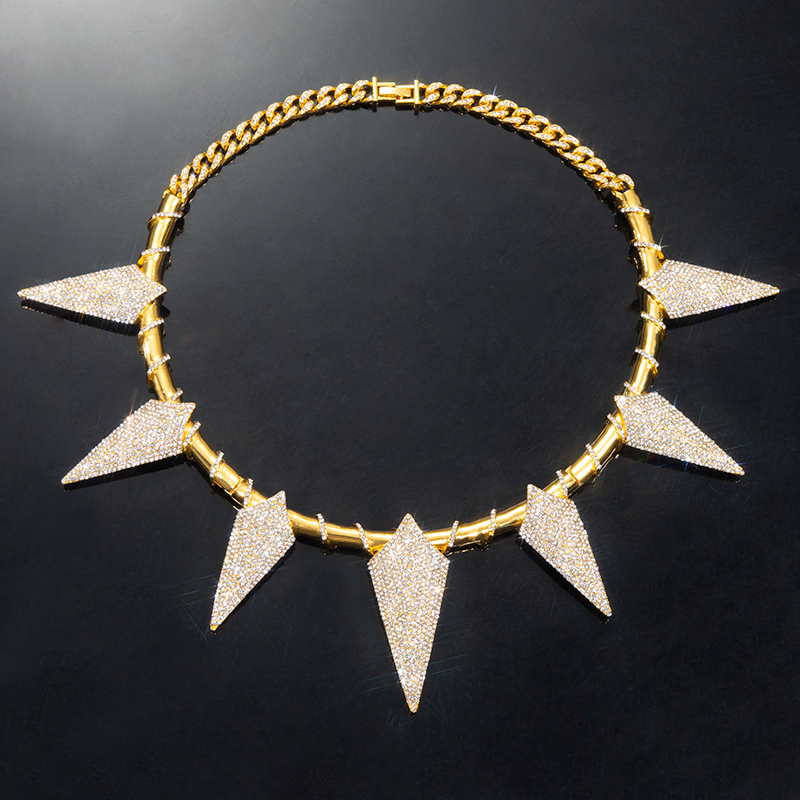 Pave Spiked Fight Tooth And Claw Collar Necklace In Gold With Gold Shine - Image 3