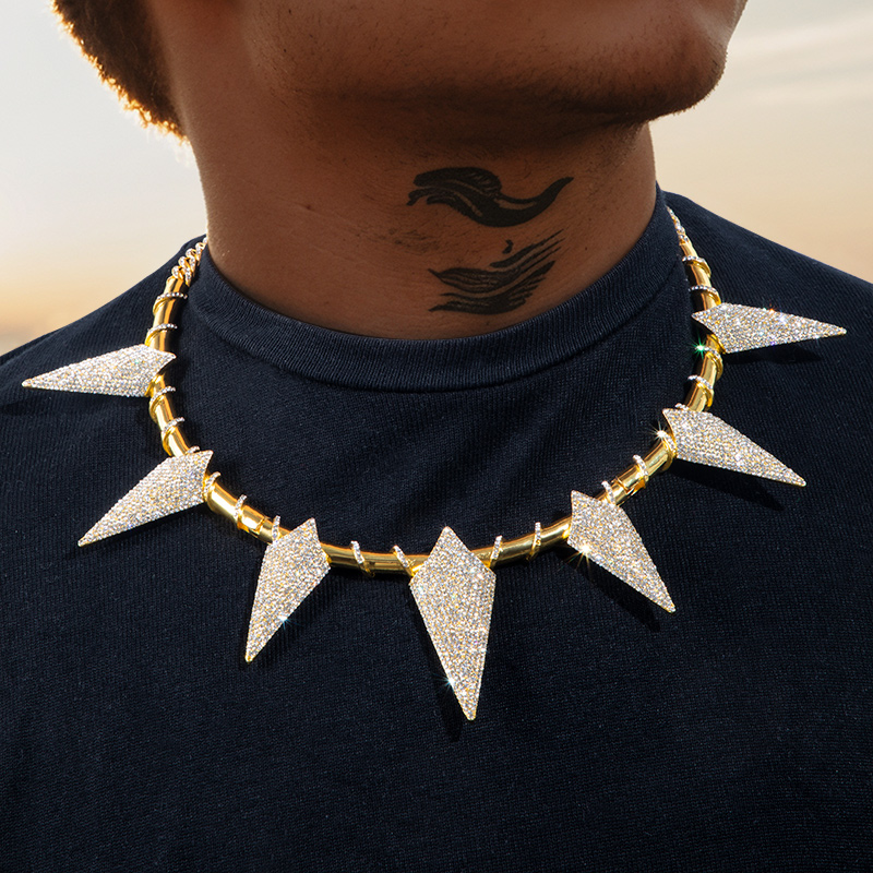 Pave Spiked Fight Tooth And Claw Collar Necklace In Gold With Gold Shine - Image 5