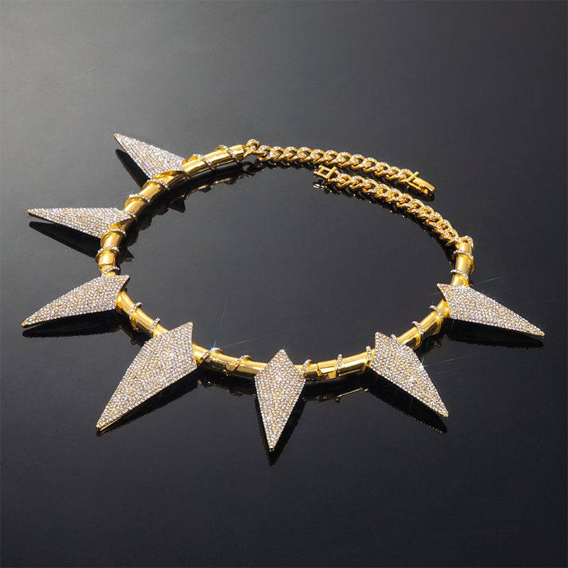 Pave Spiked Fight Tooth And Claw Collar Necklace In Gold With Gold Shine - Image 6