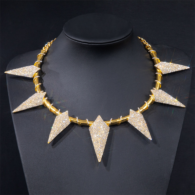 Pave Spiked Fight Tooth And Claw Collar Necklace In Gold With Gold Shine - Image 7