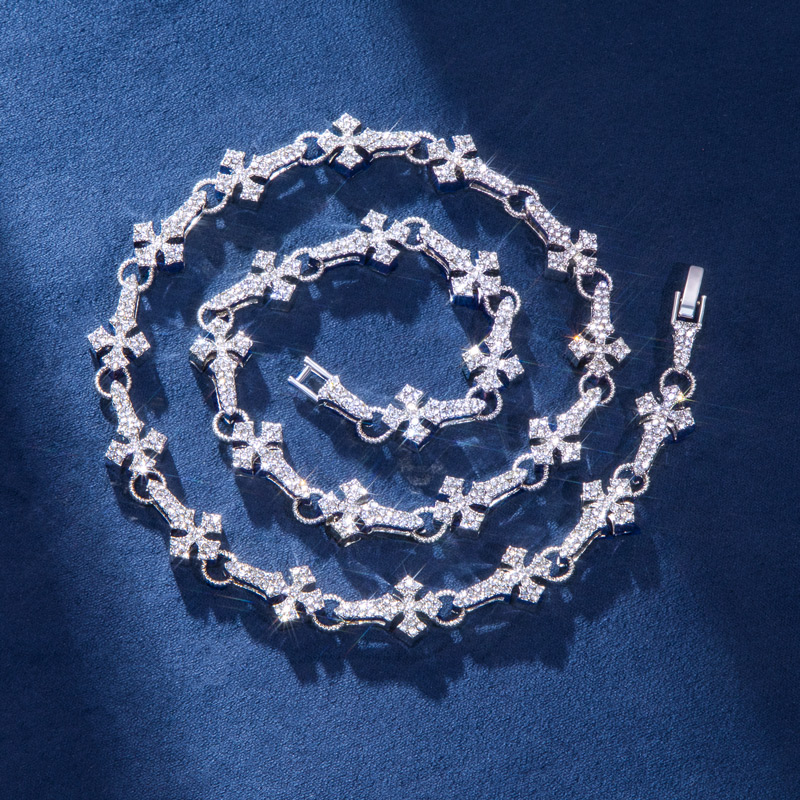 11mm 20 Micro Pave Cross Link Chain In White Gold With Gold Shine - Image 3