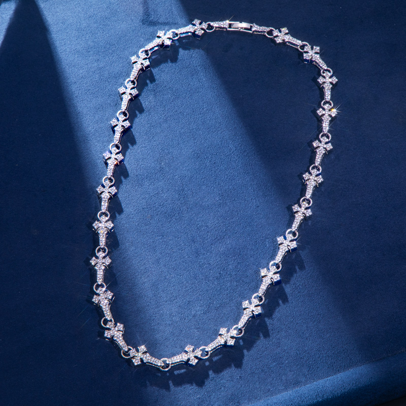 11mm 20 Micro Pave Cross Link Chain In White Gold With Gold Shine - Image 4
