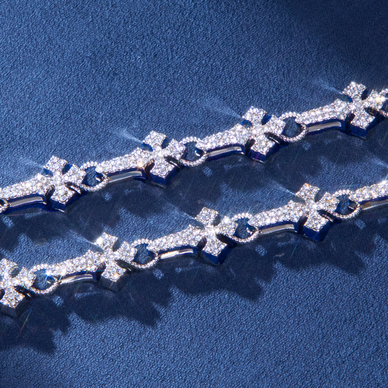 11mm 20 Micro Pave Cross Link Chain In White Gold With Gold Shine - Image 5