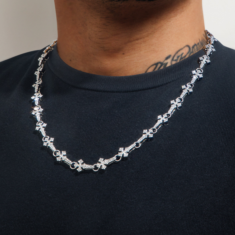 11mm 20 Micro Pave Cross Link Chain In White Gold With Gold Shine - Image 6