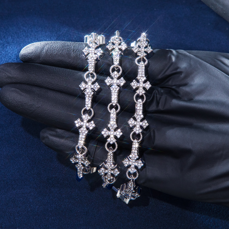 11mm 20 Micro Pave Cross Link Chain In White Gold With Gold Shine - Image 7