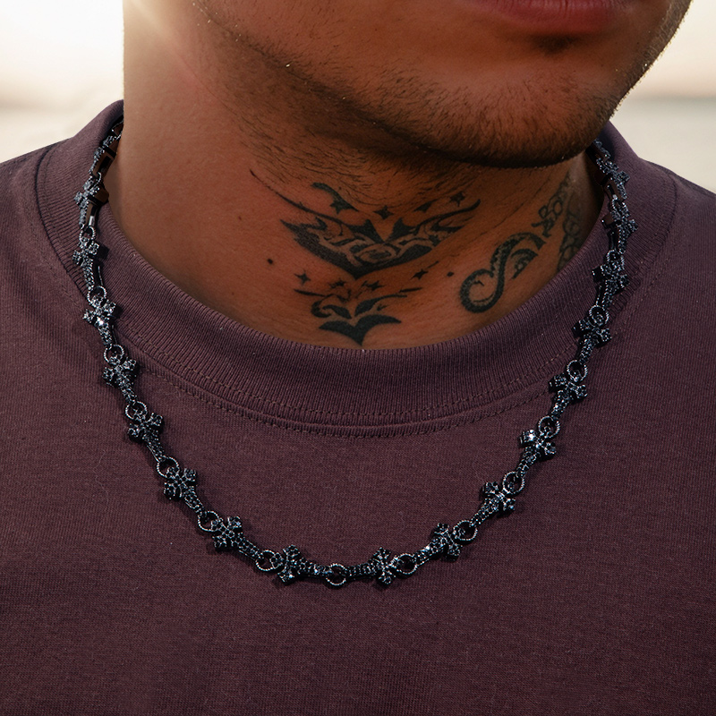 11mm 20 Micro Pave Cross Link Chain In Black Gold With Gold Shine