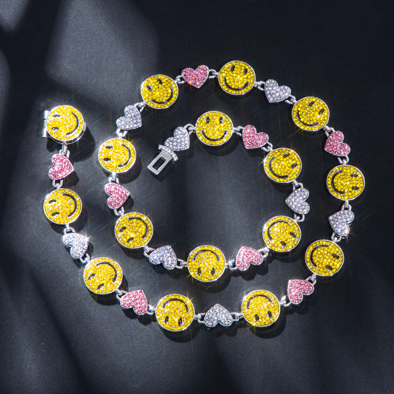 20 Smile Face & Heart Link Chain In White Gold With Street Luxury Shine - Image 3