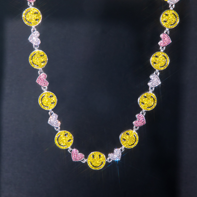 20 Smile Face & Heart Link Chain In White Gold With Street Luxury Shine - Image 4