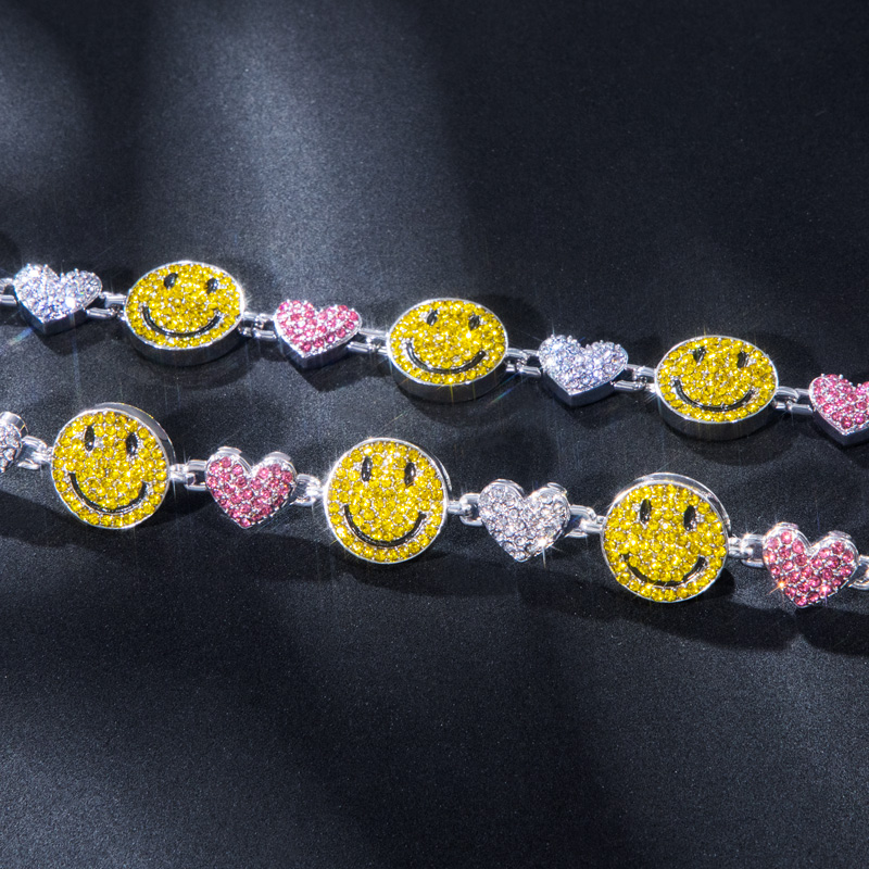 20 Smile Face & Heart Link Chain In White Gold With Street Luxury Shine - Image 5