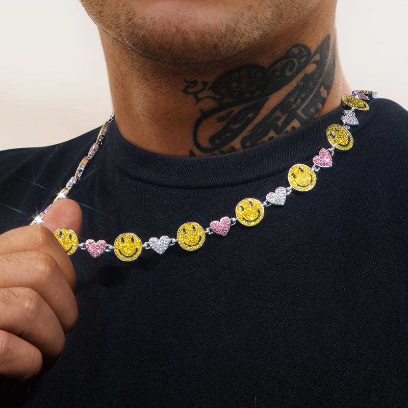 20 Smile Face & Heart Link Chain In White Gold With Street Luxury Shine - Image 6