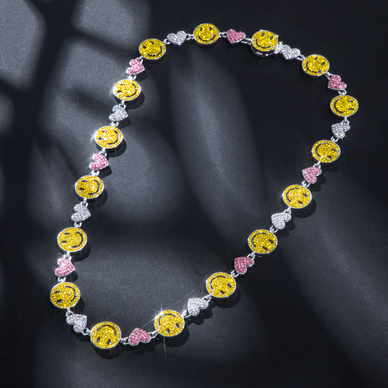 20 Smile Face & Heart Link Chain In White Gold With Street Luxury Shine - Image 7