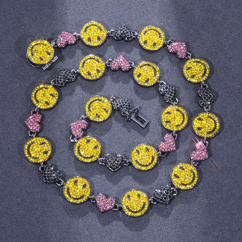 20 Smile Face & Heart Link Chain In Black Gold With Street Luxury Shine - Image 3