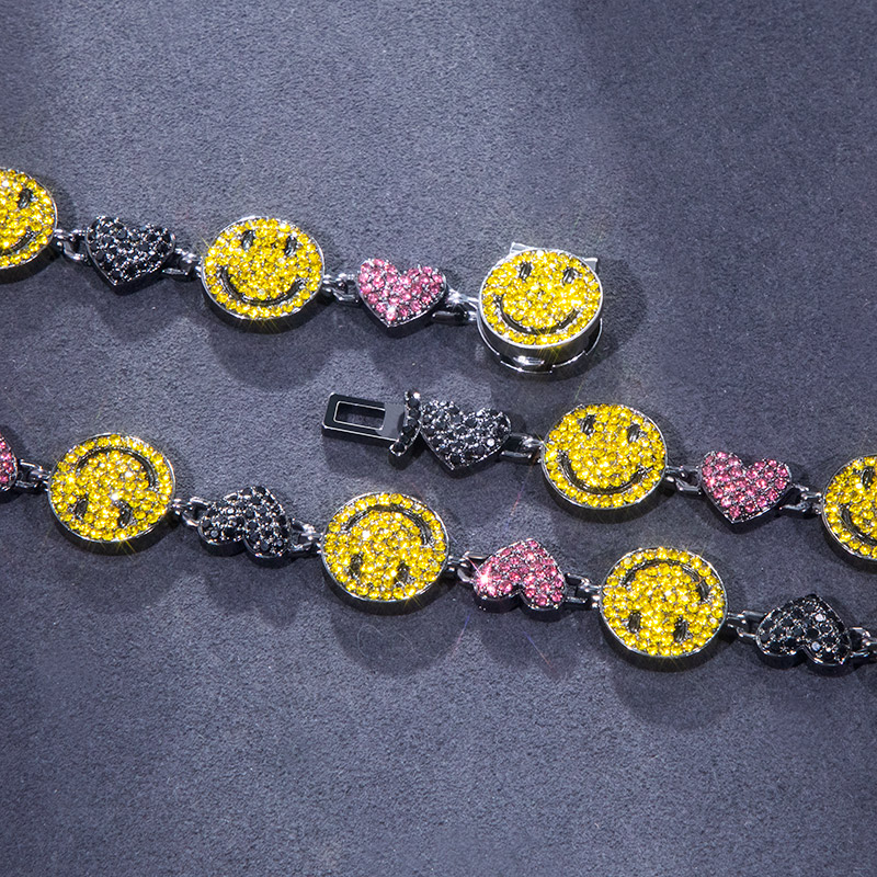 20 Smile Face & Heart Link Chain In Black Gold With Street Luxury Shine - Image 5