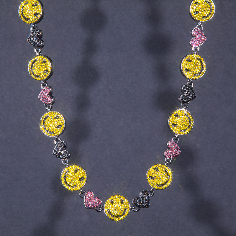 20 Smile Face & Heart Link Chain In Black Gold With Street Luxury Shine - Image 6