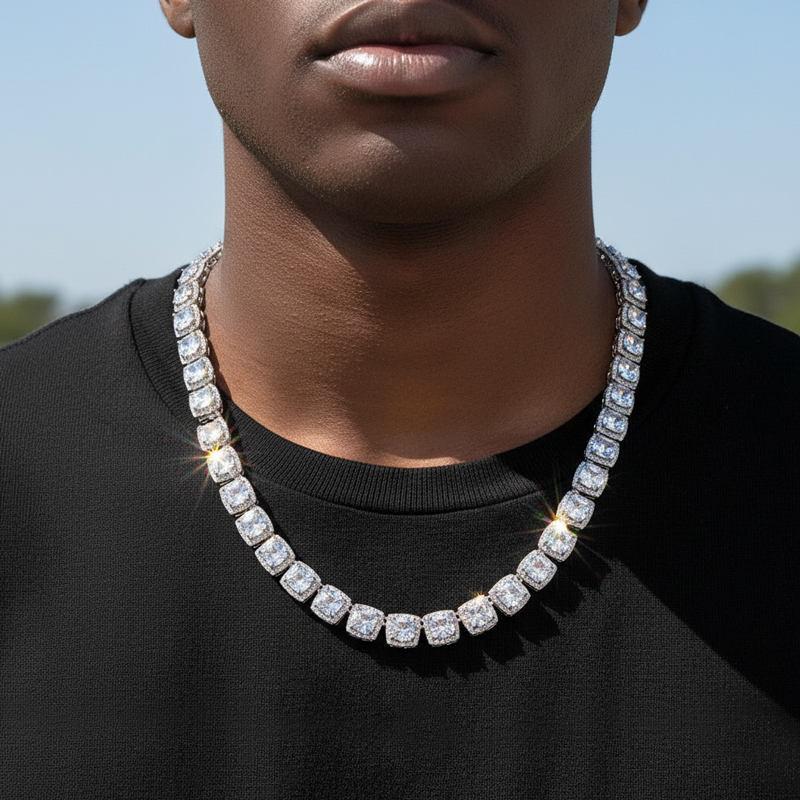 10mm Clustered Tennis Chain In White Gold Iced Out Shine With Street Luxury - Image 3