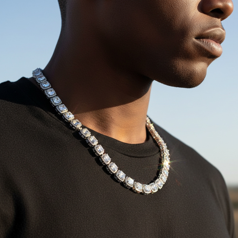 10mm Clustered Tennis Chain In White Gold Iced Out Shine With Street Luxury - Image 4