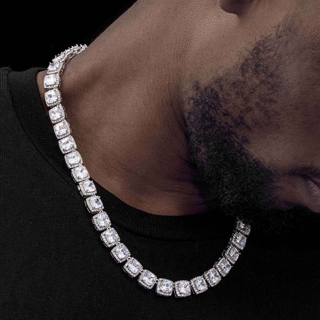 10mm Clustered Tennis Chain In White Gold Iced Out Shine With Street Luxury