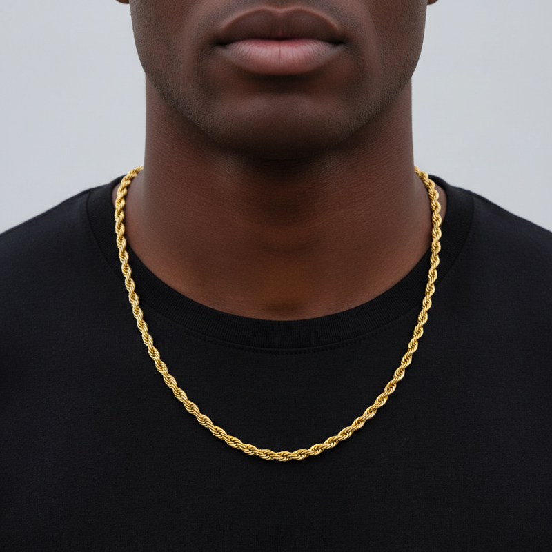 5mm 18k Gold Finish Rope Chain Gold With Bold Statement Appeal - Image 3