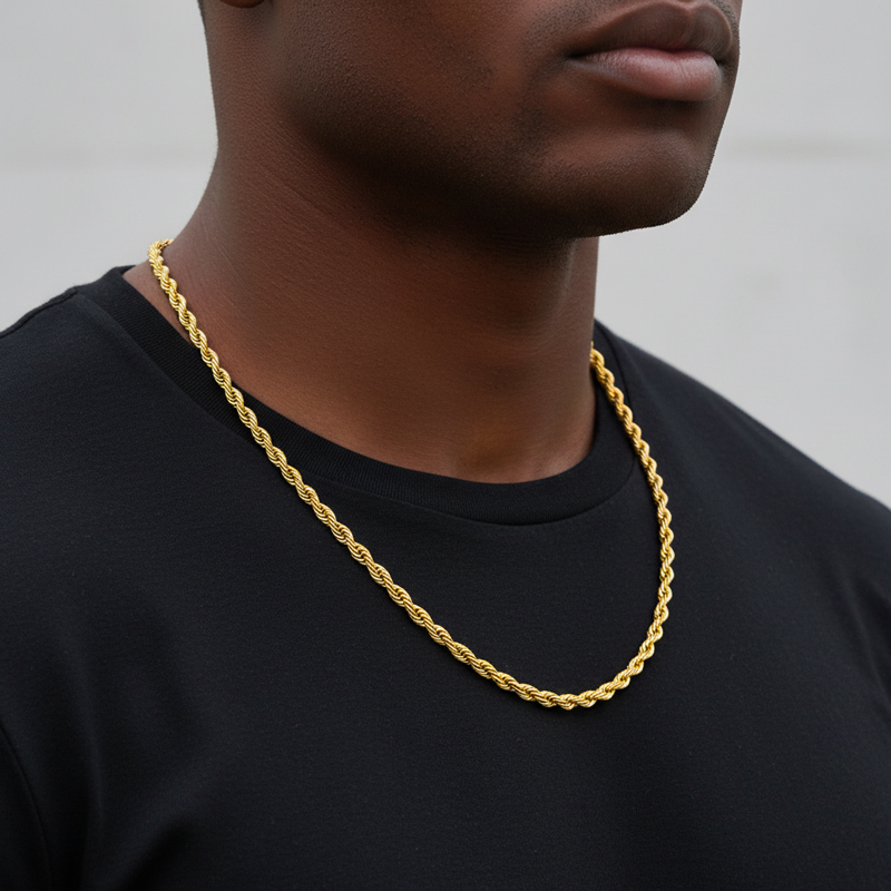 5mm 18k Gold Finish Rope Chain Gold With Bold Statement Appeal - Image 4