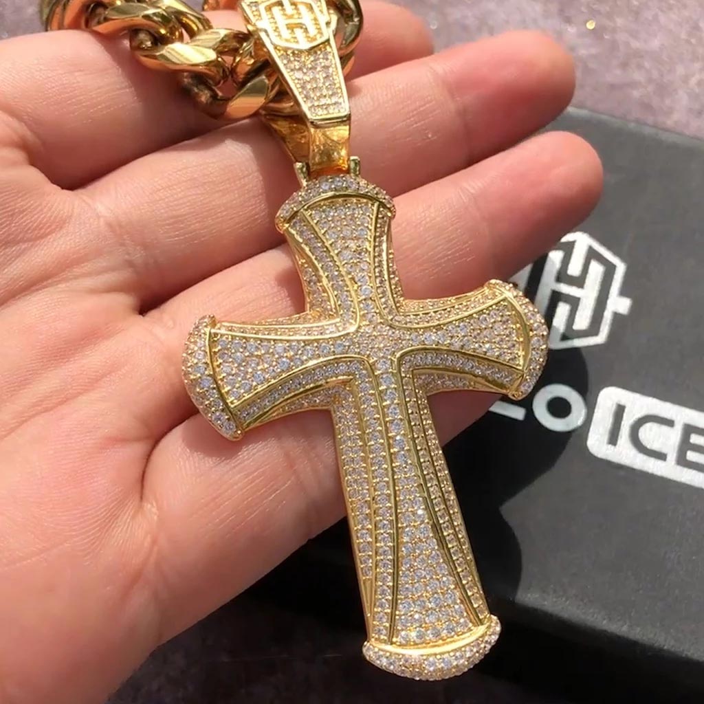 Iced Out Cross Pendant In Gold Moissanite With Street Luxury Shine - Image 4