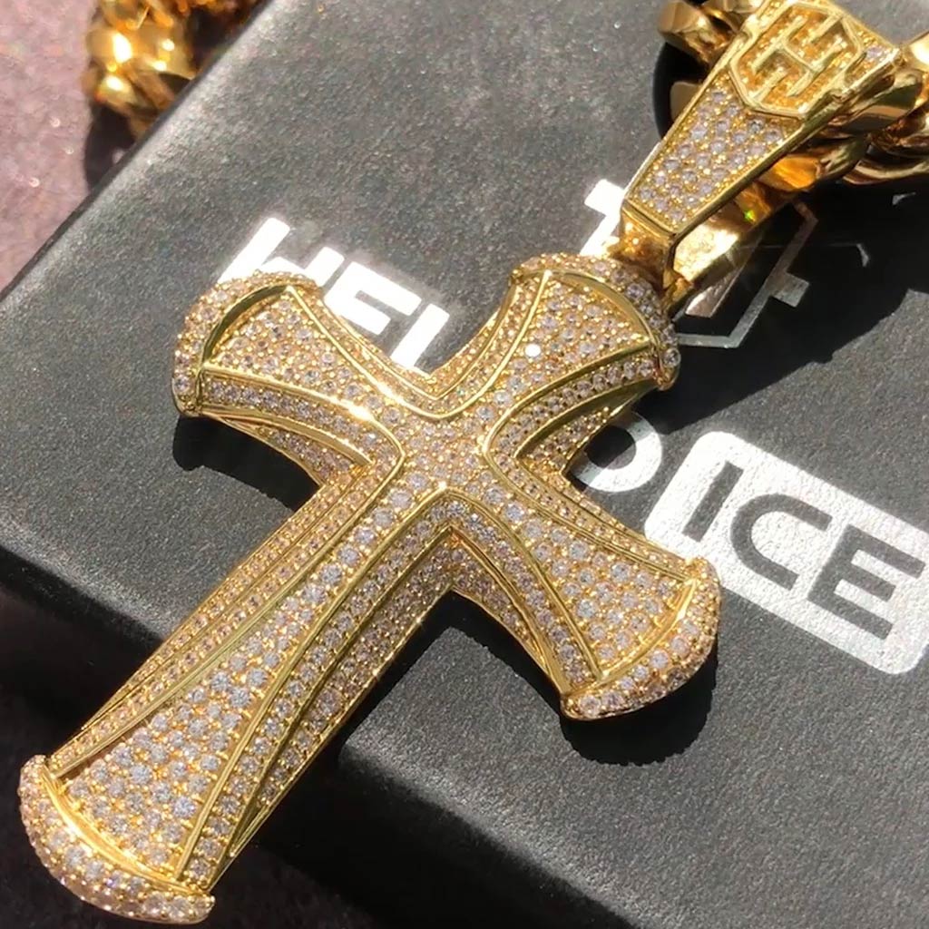 Iced Out Cross Pendant In Gold Moissanite With Street Luxury Shine - Image 5