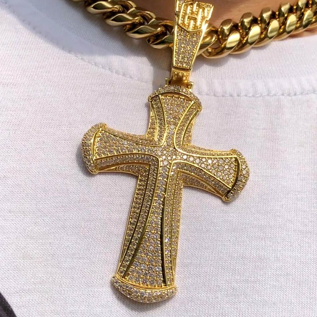 Iced Out Cross Pendant In Gold Moissanite With Street Luxury Shine - Image 6