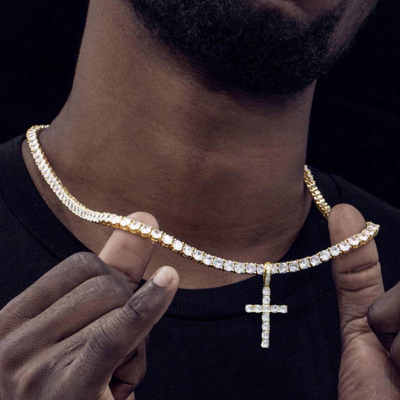 Brilliant Cut Cross Pendant In Gold Moissanite With Street Luxury Shine - Image 3