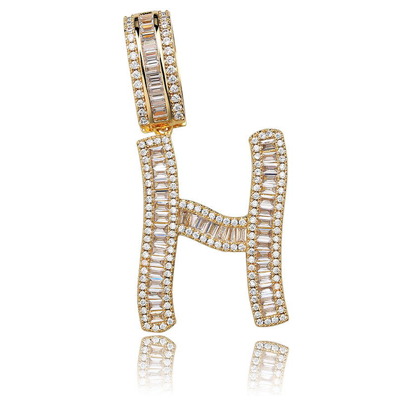 Iced Out Baguette Letters Pendant In Gold With Street Luxury Shine - Image 5