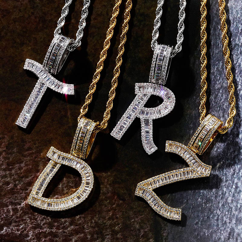 Iced Out Baguette Letters Pendant In Gold With Street Luxury Shine - Image 8