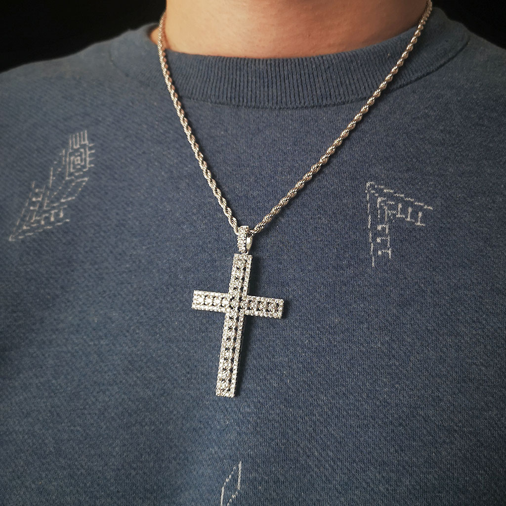 Diamond Cross Pendant In Silver Iced Out Shine With Street Luxury - Image 3
