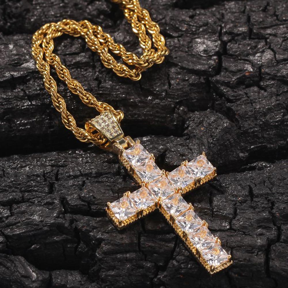 Iced Out Princess Cut Cross Pendant In Gold Silver With Street Luxury Shine - Image 7