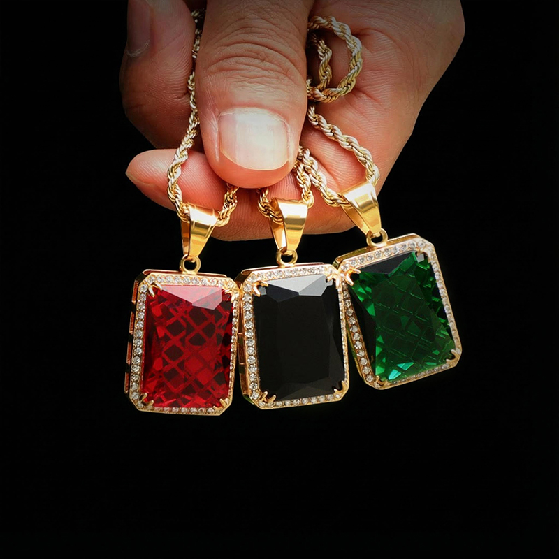 Iced Out Cube Pendant In Gold Gold Shine With Street Luxury