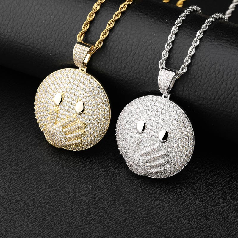 Face With Hand Over Mouth Emoji Pendant Gold With Street Luxury Shine