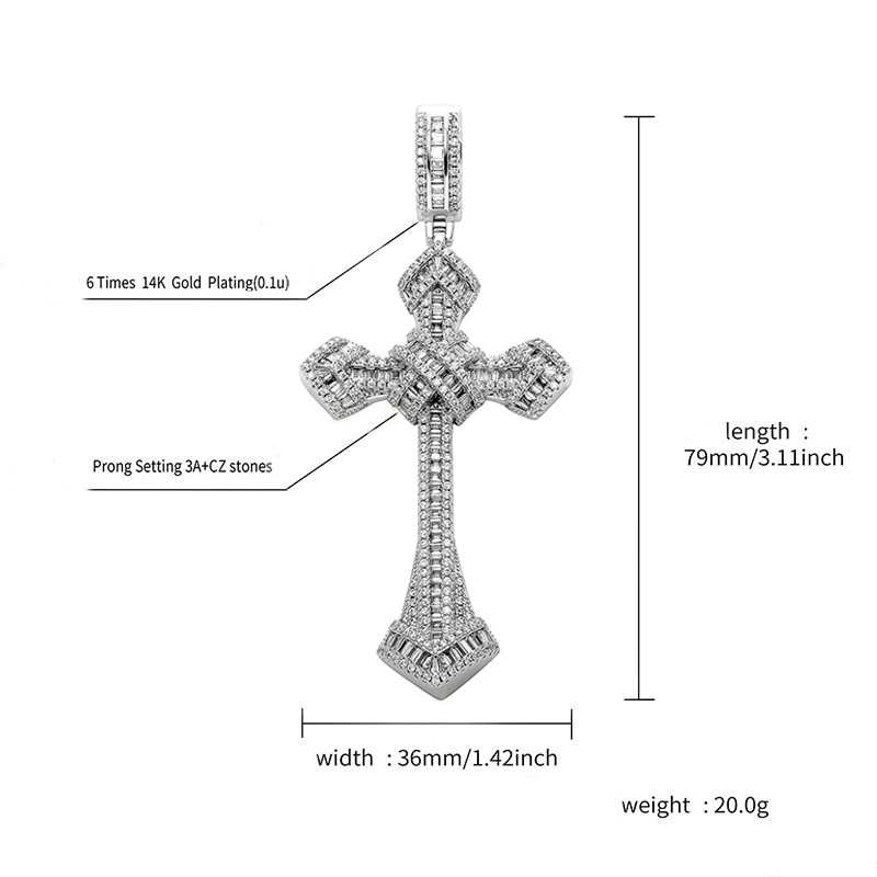 Iced Out Baguette Diamond Cross Pendant Gold With Street Luxury Shine - Image 3