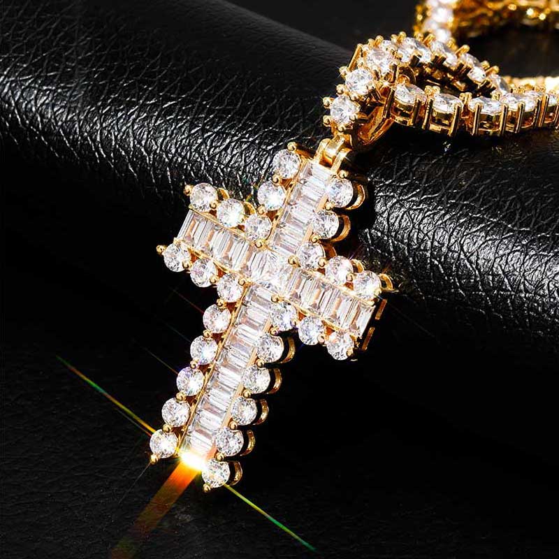 Baguette And Round Diamond Cross Pendant Iced Out Shine With Street Luxury - Image 3