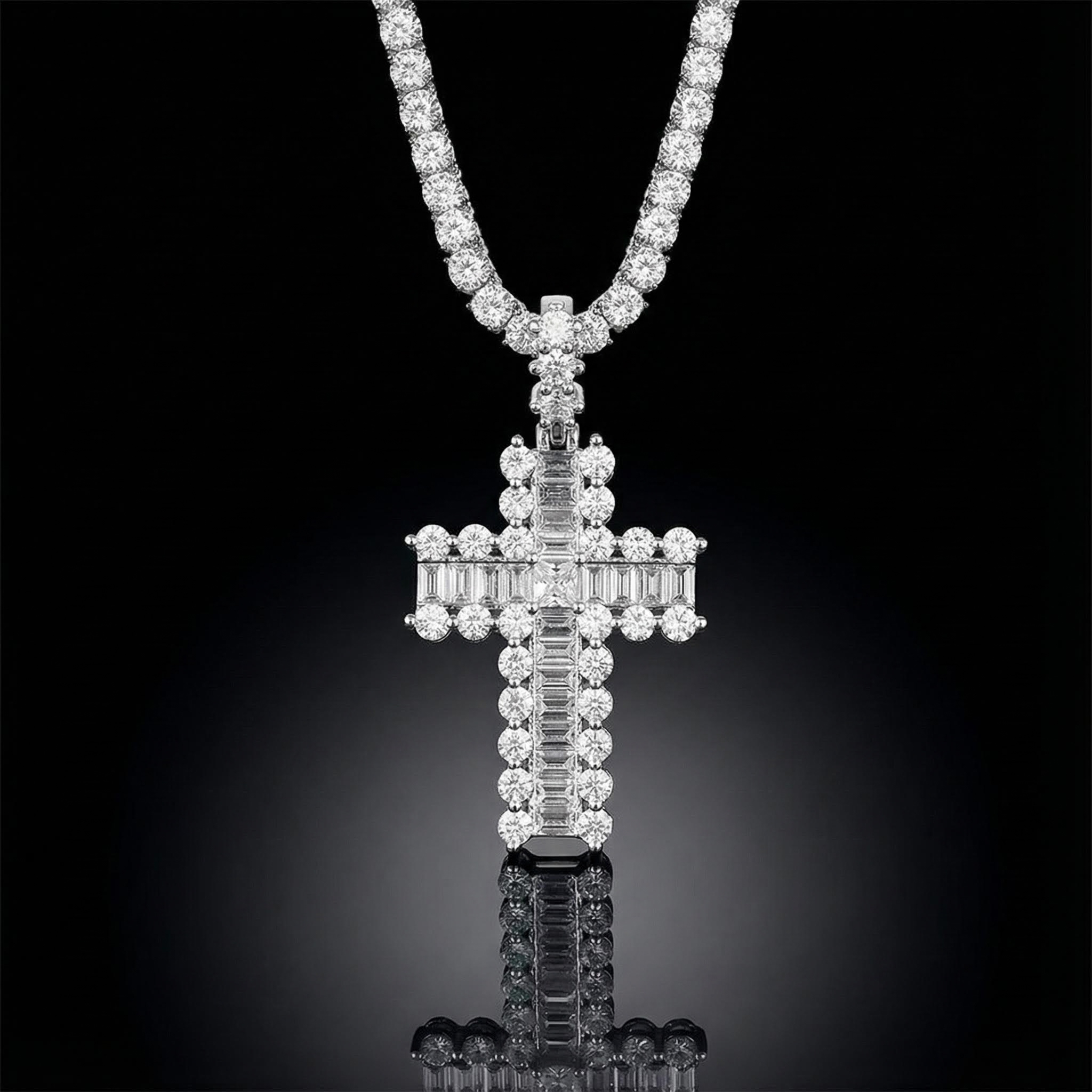 Baguette And Round Diamond Cross Pendant Iced Out Shine With Street Luxury