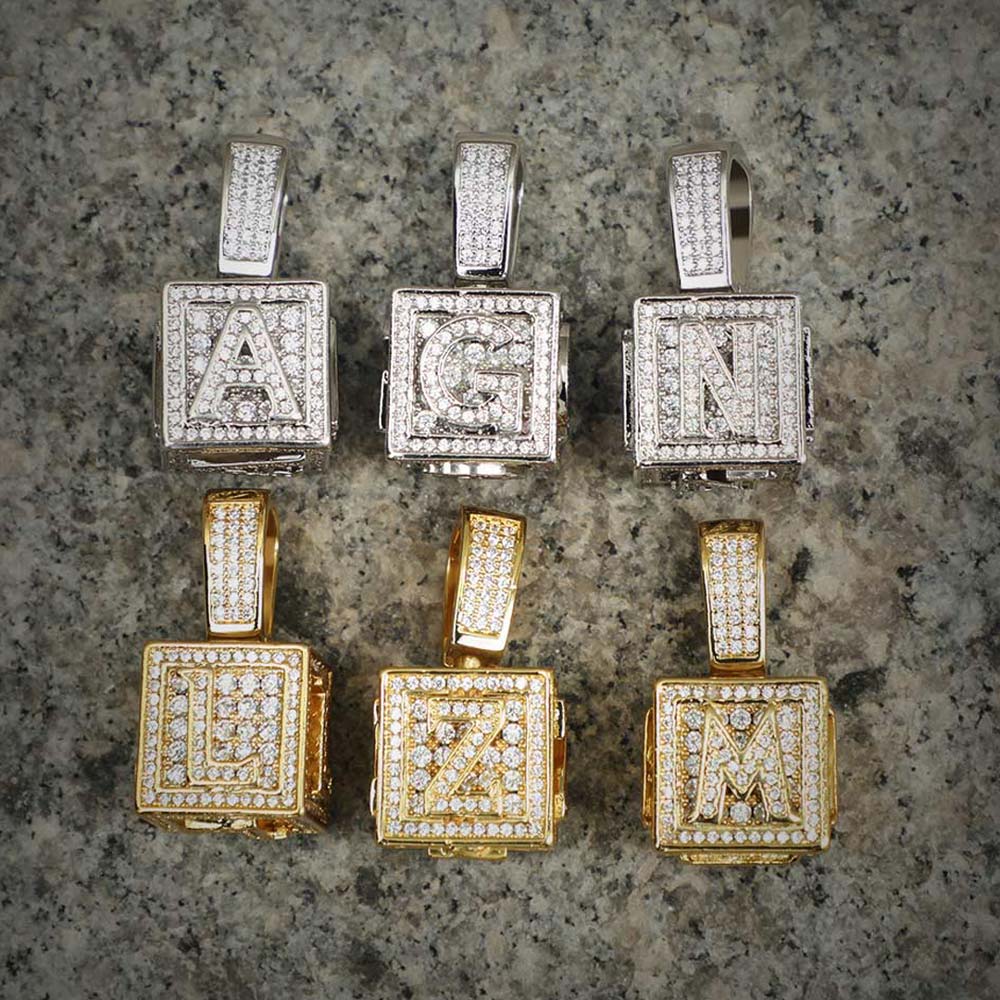 Iced Out Cube A To Z Letter Pendant In Gold With Street Luxury Shine - Image 5
