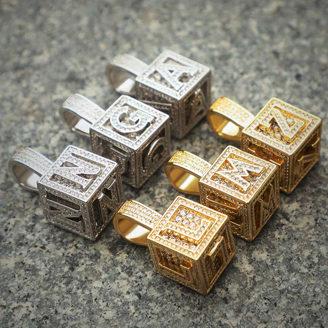 Iced Out Cube A To Z Letter Pendant In Gold With Street Luxury Shine - Image 6
