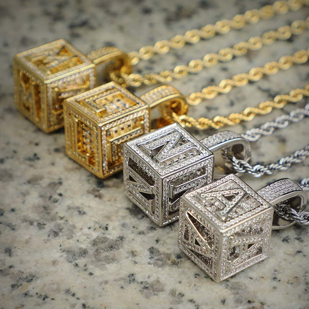 Iced Out Cube A To Z Letter Pendant In Gold With Street Luxury Shine - Image 7