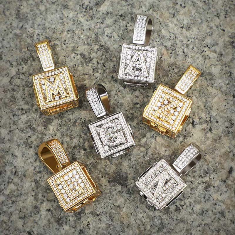 Iced Out Cube A To Z Letter Pendant In Gold With Street Luxury Shine - Image 8