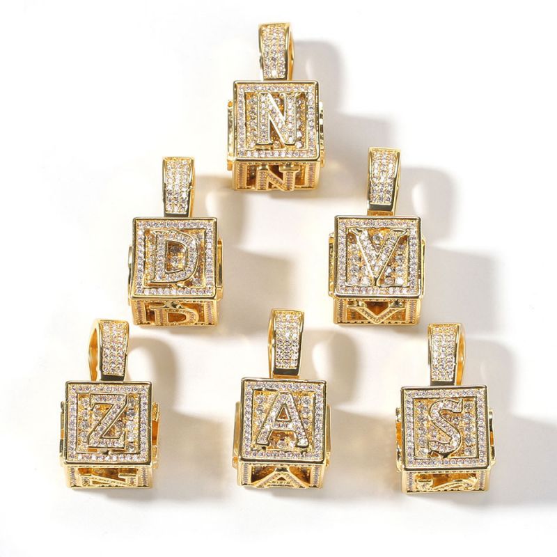 Iced Out Cube A To Z Letter Pendant In Gold With Street Luxury Shine