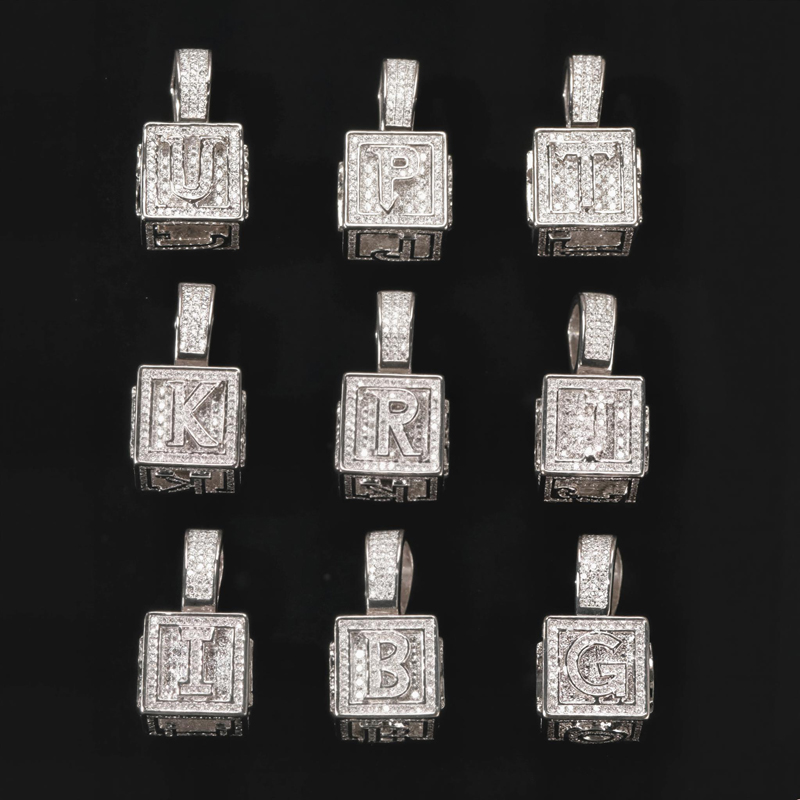 Iced Out Cube A To Z Letter Pendant In White Gold With Street Luxury Shine
