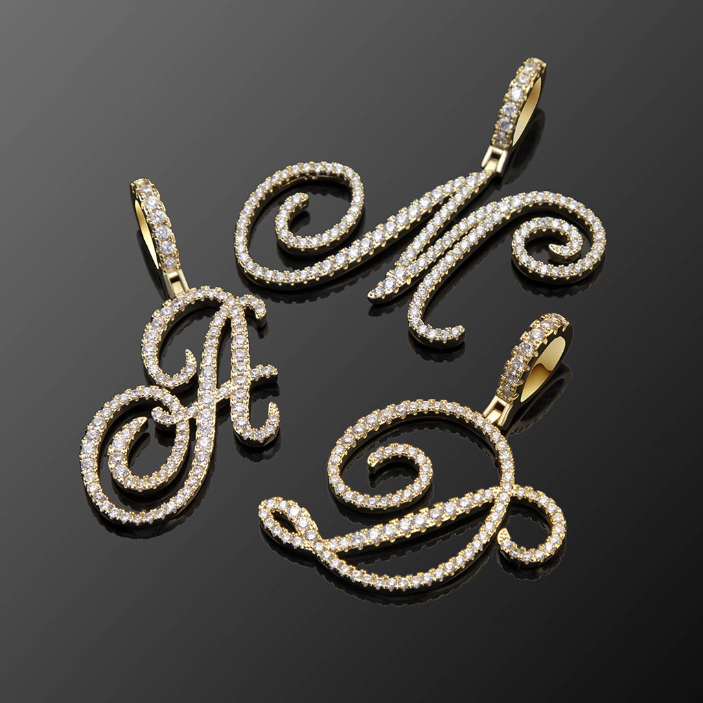 Cursive Style A To Z Initial Letters Pendant In Gold With Gold Shine - Image 9